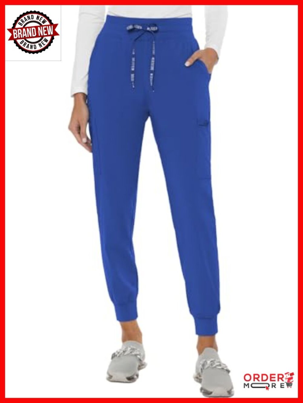 Women's Cargo Scrub Jogger Pants 6 Pockets Mid Rise Medical Uniform